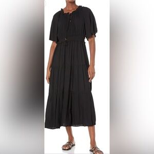 NWT Angie Women's Short Sleeve Tie Neck Cinch Waist Maxi Dress